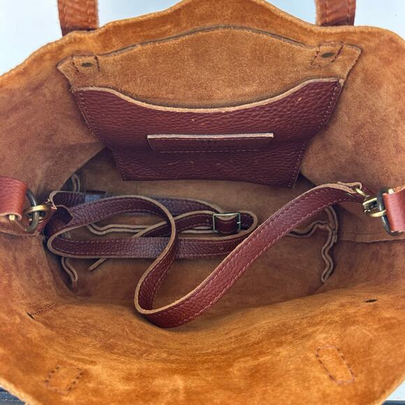 Portland Leather Goods PLG Medium Crossbody Leather Tote Bag Nutmeg Tan Purse - Picture 6 of 8